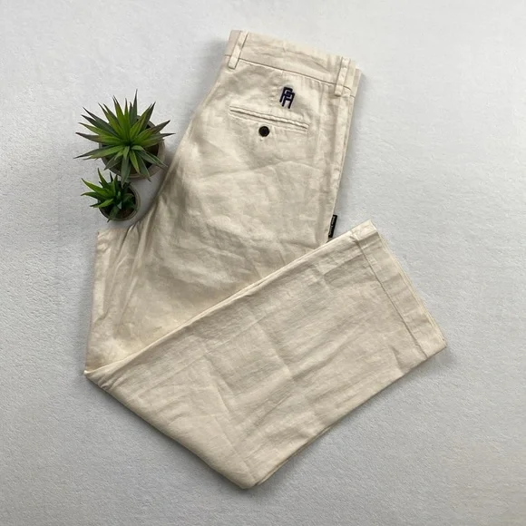 Palm Angels Pleated Linen Blend Back Logo Embroidered Chino/Trouser Pant